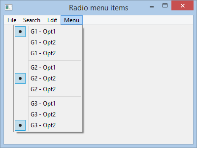 Radio Menu Item Beispiel
